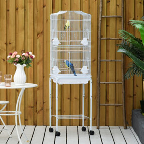 PawHut Bird Cage Budgie Cages for Finch Canary Parakeet with Stand Wheels Slide-out Tray Accessories Storage Shelf, White