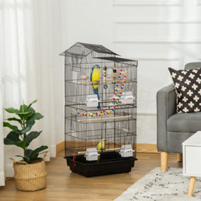 PawHut Bird Cage for Budgies, Finches, Canaries w/ Accessories, Toys, Tray, Handle, 46 x 36 x 100cm - Black