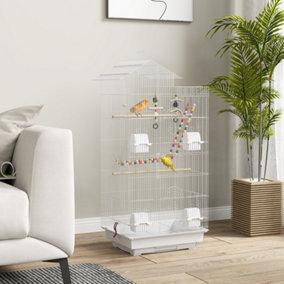PawHut Bird Cage for Budgies, Finches, Canaries w/ Toys, Tray, White
