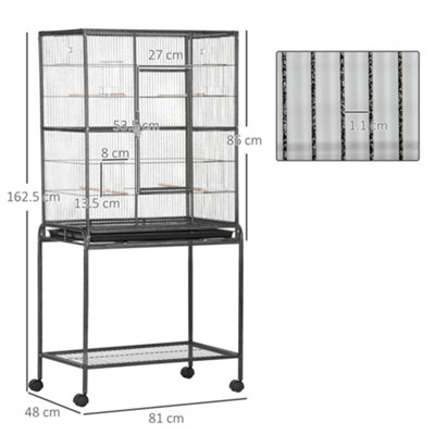 PawHut Bird Cage Metal Canary Cages for Parakeet with Detachable Rolling Stand, Storage Shelf, Wood Perch, Food Container
