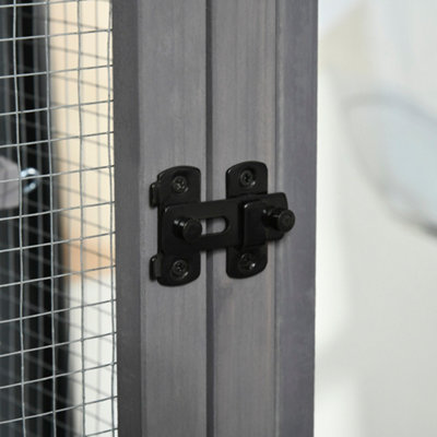 PawHut Bird Cage Mobile Wooden Aviary House for Canary Cockatiel Parrot with Wheel Perch Nest Ladder Slide-out Tray Dark Grey - 9