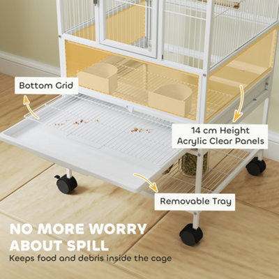 Image showcasing PawHut Bird Cage Parrot Cage with Rolling Stand Acrylic Viewing Panels ...