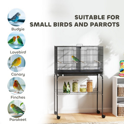 Fresh Look at Pawhut Bird Cage With Divider 4 Wooden Perches Slide Out