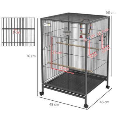 PawHut Bird Cage with Rolling Stand for Small Birds - Grey