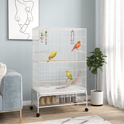 PawHut Bird Cage with Stand, Wheels, Toys, for Budgies, Finches, White Price Comparisons | Compare The Build