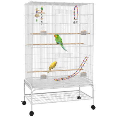 PawHut Bird Cage with Stand Wheels Toys for Budgies Finches White