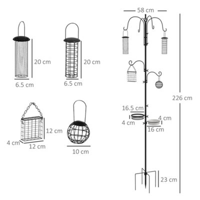 Pawhut Bird Feeding Station Kit Wild Bird Feeder Pole w/ 6 Hooks 4 Prong Bases - 3