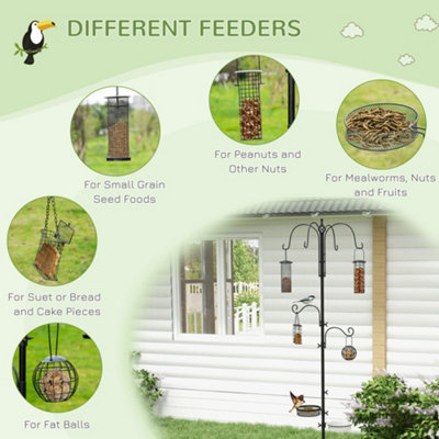 Pawhut Bird Feeding Station Kit Wild Bird Feeder Pole w/ 6 Hooks 4 Prong Bases - 5