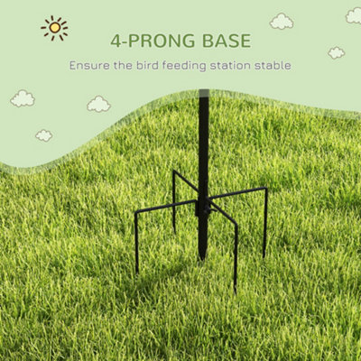 Pawhut Bird Feeding Station Kit Wild Bird Feeder Pole w/ 6 Hooks 4 Prong Bases - 6