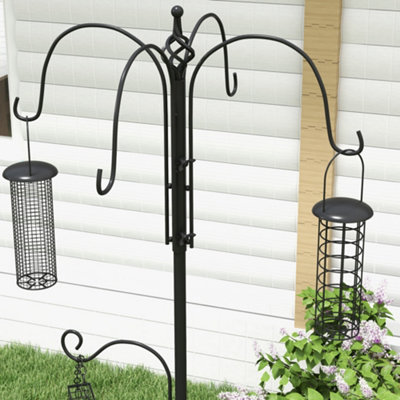 Pawhut Bird Feeding Station Kit Wild Bird Feeder Pole w/ 6 Hooks 4 Prong Bases - 7