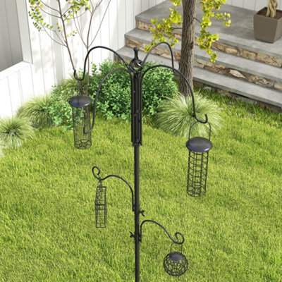 Pawhut Bird Feeding Station Kit Wild Bird Feeder Pole w/ 6 Hooks 4 Prong Bases - 9