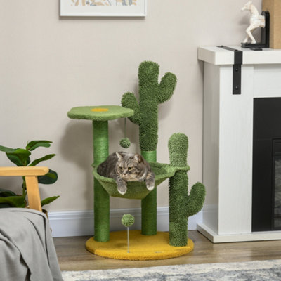 PawHut Cactus Tree for Indoor Cats Modern Cat Tower with Hammock