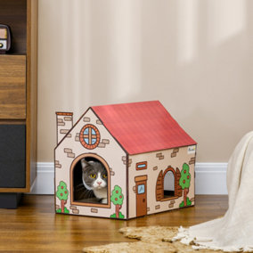 PawHut Cardboard Cat House, Recyclable Corrugate Scratcher for Indoor Cats