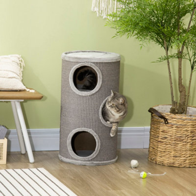 PawHut Cat Climbing Frame Covered with Sisal Cosy Platform Light Grey