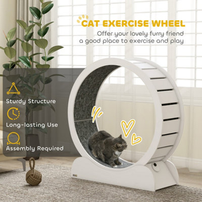 PawHut Cat Exercise Wheel, 39.4 inch Running Treadmill with Brake, White
