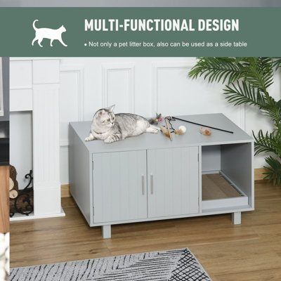 PawHut Cat Litter Box Enclosure & House w/ Nightstand/End Table Design ...