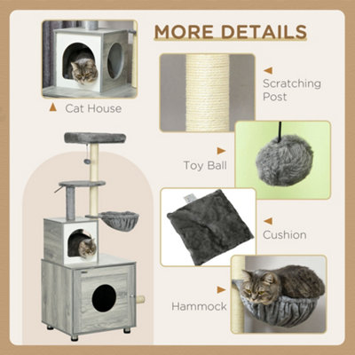 PawHut Cat Litter Box Enclosure, with Cat House, Bed, Scratching