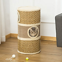 PawHut Cat Scratching Barrel Kitten Tree Tower for Indoor Cats Pet Furniture Climbing Frame Covered with Sisal and Seaweed