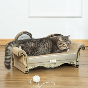 PawHut Cat Scratching Bed Pet Furniture Scratching Post w/ Catnip - Brown