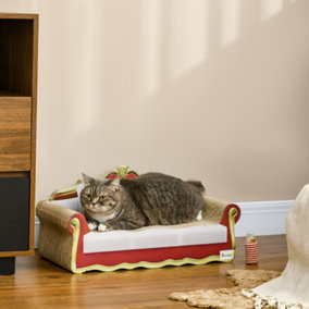PawHut Cat Scratching Board, Cardboard Lounge Sofa with Catnip, 58 x 29.5 x 29cm