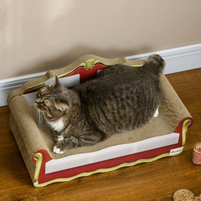 PawHut Cat Scratching Board, Cardboard Lounge Sofa with Catnip, 58 x 29.5 x 29cm