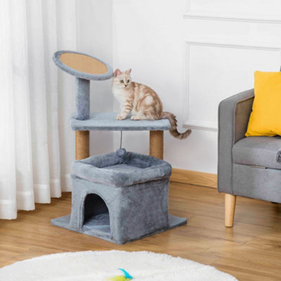PawHut Cat Scratching Post with Bed House Perch Toy for Indoor Cats, Grey