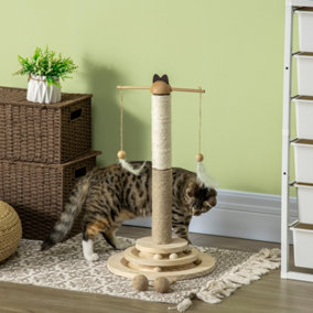 PawHut Cat Tower w/ Turntable Toy Ball, Jute and Sisal Scratching Post