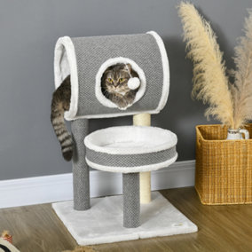 PawHut Cat Tower with Scratching Post, Cat Bed, Cat Tunnel, Toy Ball - White