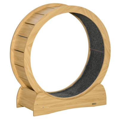 PawHut Cat Treadmill, 30" Wooden Cat Running Wheel with Brake, Natural