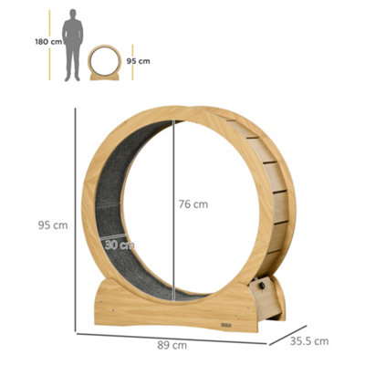 PawHut Cat Treadmill, 30" Wooden Cat Running Wheel with Brake, Natural