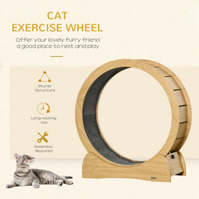 PawHut Cat Treadmill, 30" Wooden Cat Running Wheel with Brake, Natural
