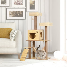 PawHut Cat Tree, 130cm Cat Tree for Indoor Cats, Multi-Level Plush Cat Tower