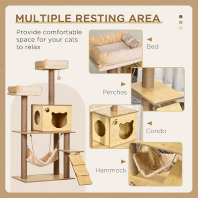 PawHut Cat Tree, 130cm Cat Tree for Indoor Cats, Multi-Level Plush Cat Tower
