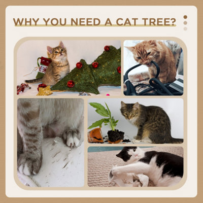 PawHut Cat Tree, 130cm Cat Tree for Indoor Cats, Multi-Level Plush Cat Tower