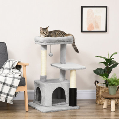 PawHut Cat Tree for Indoor Cats Climbing Tower Kitten Scratch Post with Massage Toy Hanging Ball Bed Condo Perch