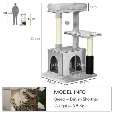 PawHut Cat Tree for Indoor Cats Climbing Tower Kitten Scratch Post with Massage Toy Hanging Ball Bed Condo Perch