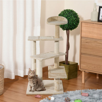 PawHut Cat Tree for Indoor Cats Kitten Scratch Scratching Scratcher Sisal Post Climbing Tower Activity Centre Beige