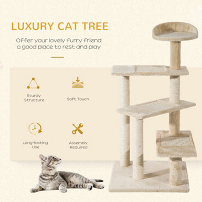 PawHut Cat Tree for Indoor Cats Kitten Scratch Scratching Scratcher Sisal Post Climbing Tower Activity Centre Beige