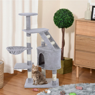 PawHut Cat Tree for Indoor Cats Kitten Scratching Post Scratch Scratcher Climb Activity Center Play House Pet Furniture 125cm