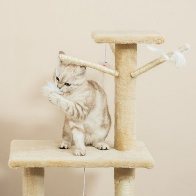 PawHut Cat Tree for Indoor Cats Kitty Activity Centre Scratcher Climbing Pet Scratching Post with Toys 5-tier 131cm Tall Beige - 9