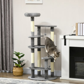 PawHut Cat Tree for Indoor Cats, Modern Cat Tower with Scratching Posts, Bed