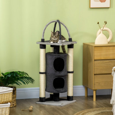 PawHut Cat Tree for Indoor Cats w/ Scratching Posts, Hammock, Toy Ball - Grey Price Comparisons | Compare The Build