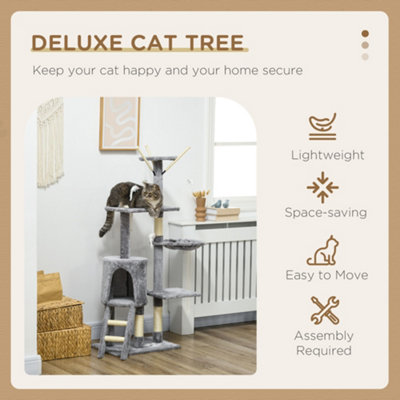 PawHut Cat Tree Kitty Activity Centre Scratching Post With Toys 5-tier Grey - 4
