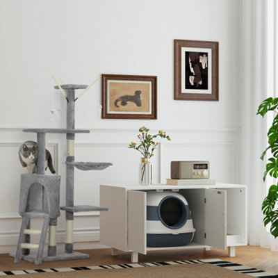 PawHut Cat Tree Kitty Activity Centre Scratching Post With Toys 5-tier Grey - 8