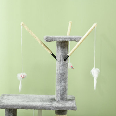PawHut Cat Tree Kitty Activity Centre Scratching Post With Toys 5-tier Grey - 9
