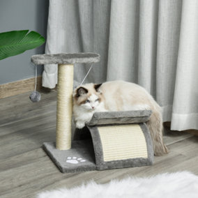 PawHut Cat Tree Plush Scratcher Kitty Activity Play Centre Tunnel Dangling Ball
