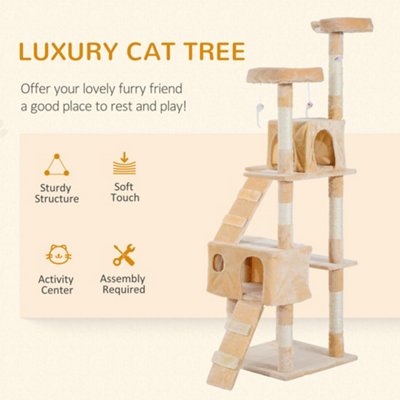 PawHut Adjustable Height Cat Stairs with Sisal Scratching Posts, Cat House  for Cozy Rest