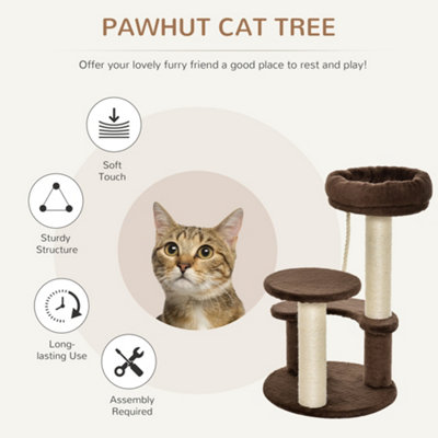 PawHut Cat Tree Scratcher Kitty Activity Center 2 Perch Sisal Rope Brown