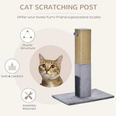 PawHut Cat Tree Scratching Post for Indoor Cats 79cm Jute Scratcher Climber w/ Carpet Base Dangling Toy-Grey