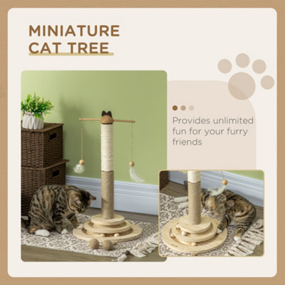 PawHut Cat Tree Scratching Post with Interactive Toy Ball Jute Sisal Wood